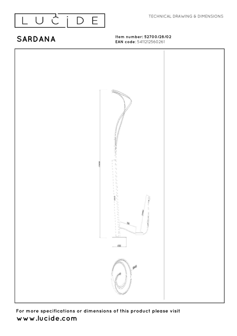 Lucide SARDANA - Stojacia lampa - Ø 43,5 cm - LED Rozm. - Matné zlato / mosadz